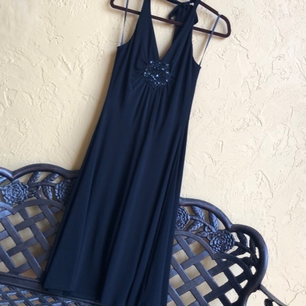 Smart Set blk beaded sequined formal halter dress